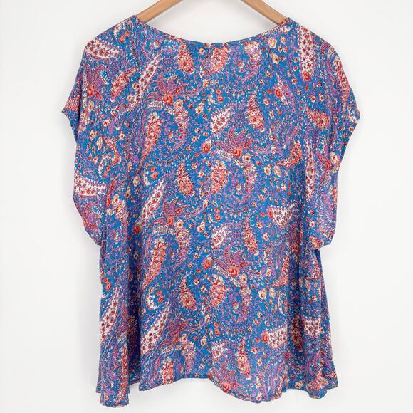 THML Blue Red Pink Floral Paisley Print Oversized Embellished Top Size M - Picture 4 of 6